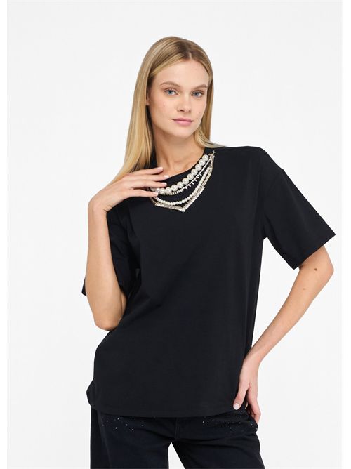 T-shirt con perle e strass LIU JO | CF5063J0088/22222